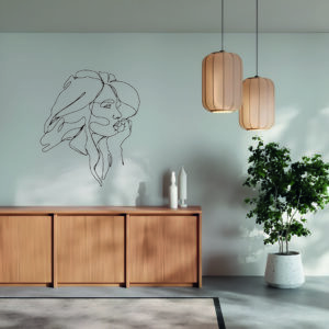 Rostro femenino abstracto dibujado en una sola línea continua, cuadro decorativo minimalista en MDF para pared.